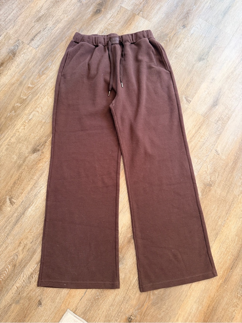 Comfrt Brown Waffle Knit Wide Leg Sweat Pants